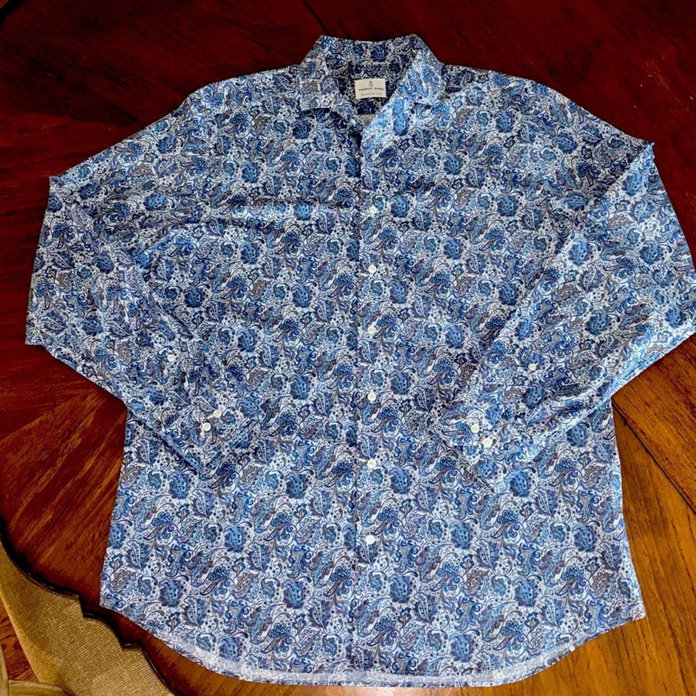 Emanuel Berg Modern Fit Blue Paisley Button-Up Shirt